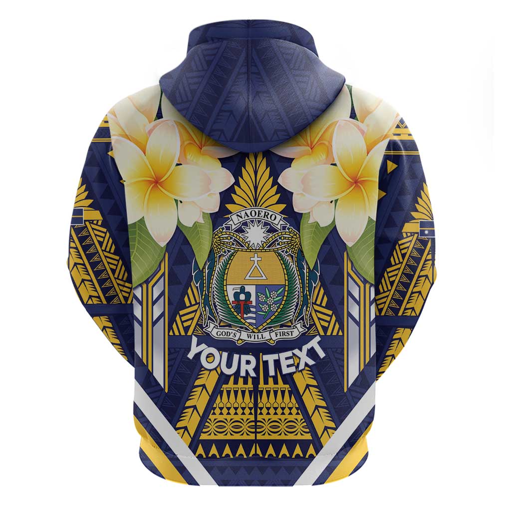 Personalised Nauru Independence Day Hoodie Coat Of Arms With Plumeria - Polynesian Pride