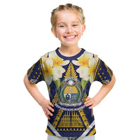 Personalised Nauru Independence Day Kid T Shirt Coat Of Arms With Plumeria - Polynesian Pride