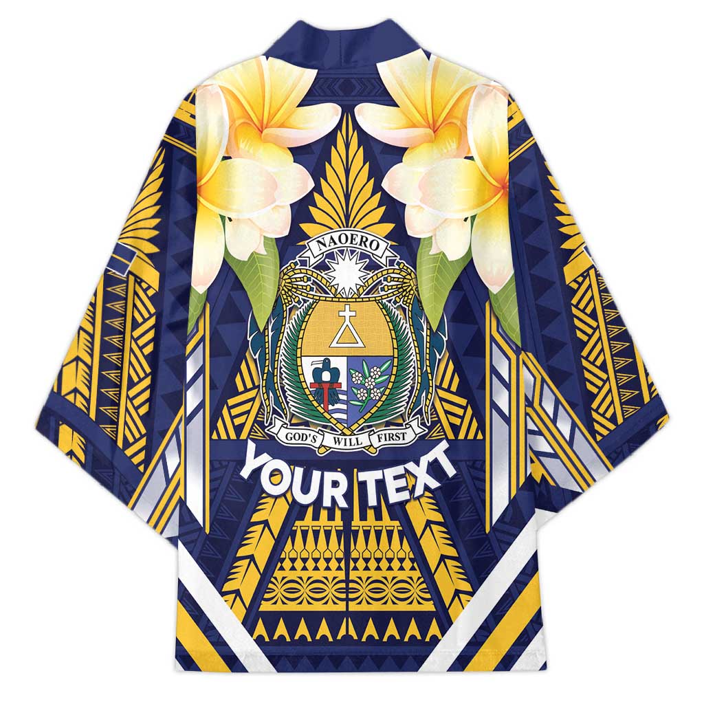Personalised Nauru Independence Day Kimono Coat Of Arms With Plumeria - Polynesian Pride