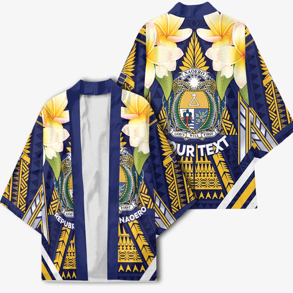 Personalised Nauru Independence Day Kimono Coat Of Arms With Plumeria - Polynesian Pride