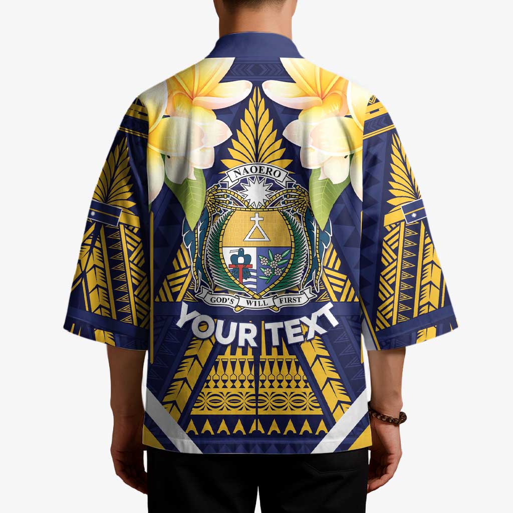 Personalised Nauru Independence Day Kimono Coat Of Arms With Plumeria - Polynesian Pride