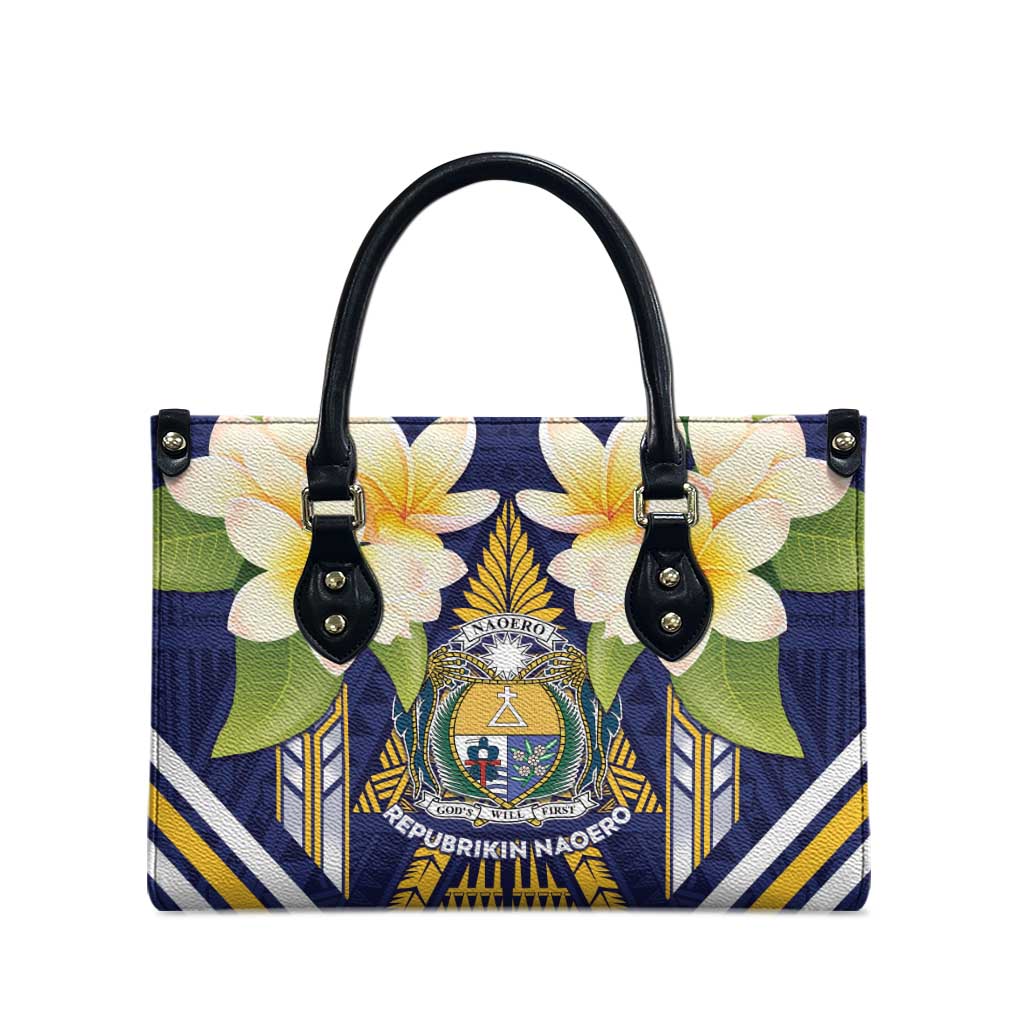 Nauru Independence Day Leather Bag Coat Of Arms With Plumeria - Polynesian Pride