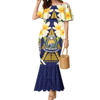 Personalised Nauru Independence Day Mermaid Dress Coat Of Arms With Plumeria LT05 Women Navy - Polynesian Pride