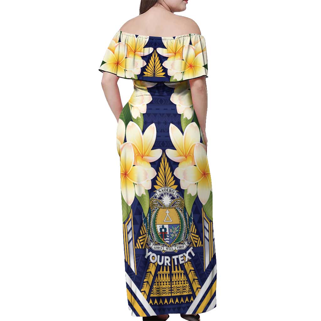 Personalised Nauru Independence Day Off Shoulder Maxi Dress Coat Of Arms With Plumeria - Polynesian Pride
