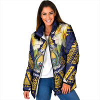 Personalised Nauru Independence Day Padded Jacket Coat Of Arms With Plumeria - Polynesian Pride