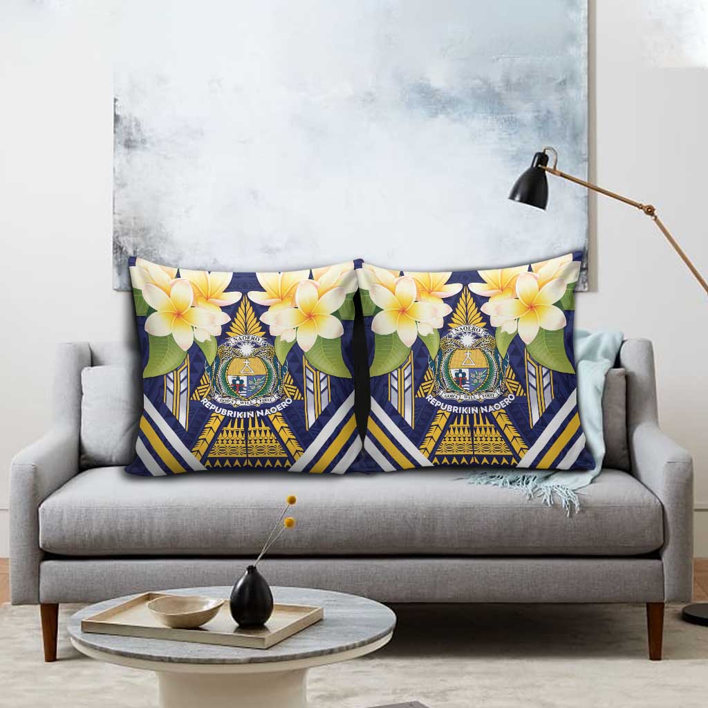 Nauru Independence Day Pillow Cover Coat Of Arms With Plumeria - Polynesian Pride