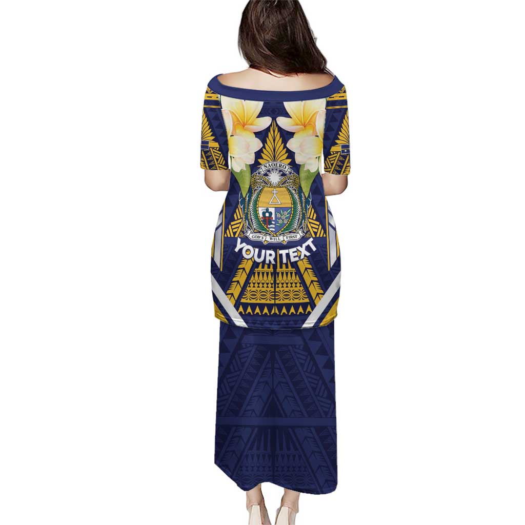 Personalised Nauru Independence Day Puletasi Coat Of Arms With Plumeria - Polynesian Pride