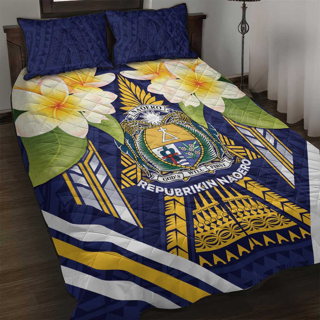 Nauru Independence Day Quilt Bed Set Coat Of Arms With Plumeria - Polynesian Pride