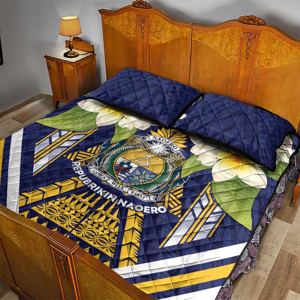 Nauru Independence Day Quilt Bed Set Coat Of Arms With Plumeria - Polynesian Pride