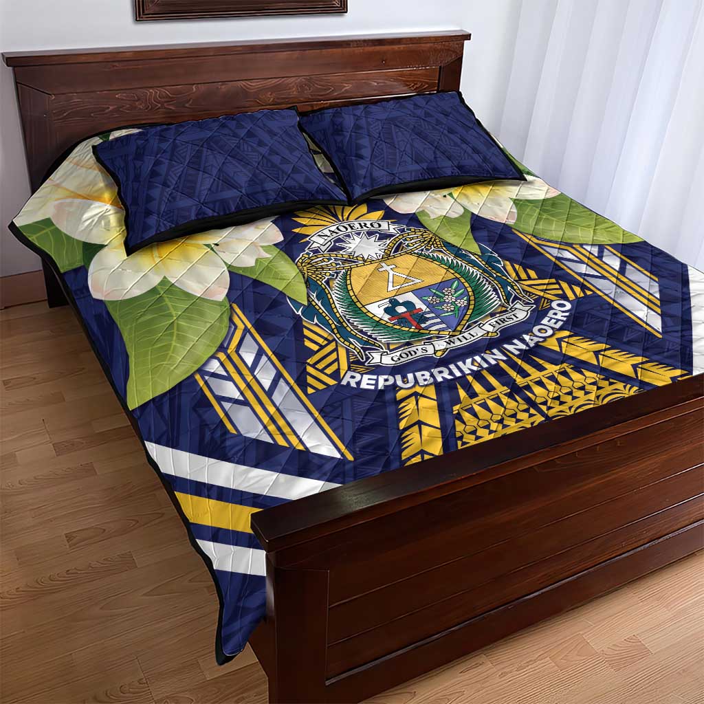 Nauru Independence Day Quilt Bed Set Coat Of Arms With Plumeria - Polynesian Pride