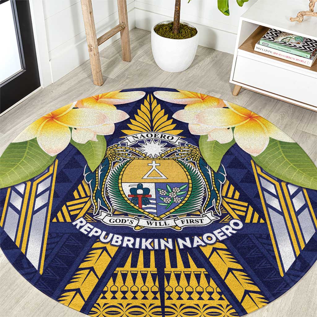 Nauru Independence Day Round Carpet Coat Of Arms With Plumeria - Polynesian Pride