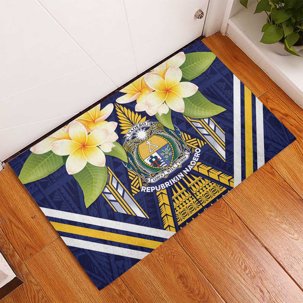 Nauru Independence Day Rubber Doormat Coat Of Arms With Plumeria - Polynesian Pride