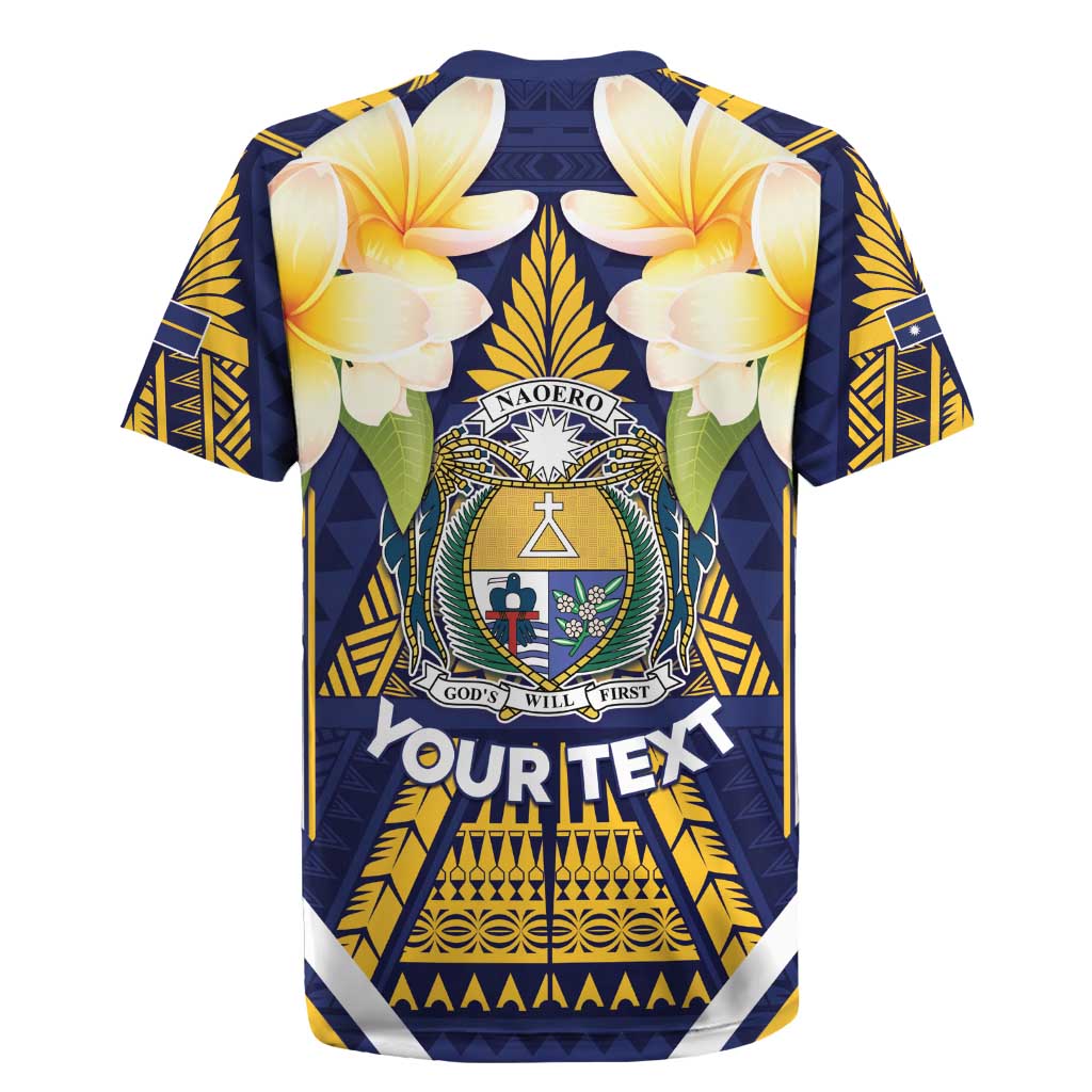 Personalised Nauru Independence Day Rugby Jersey Coat Of Arms With Plumeria - Polynesian Pride