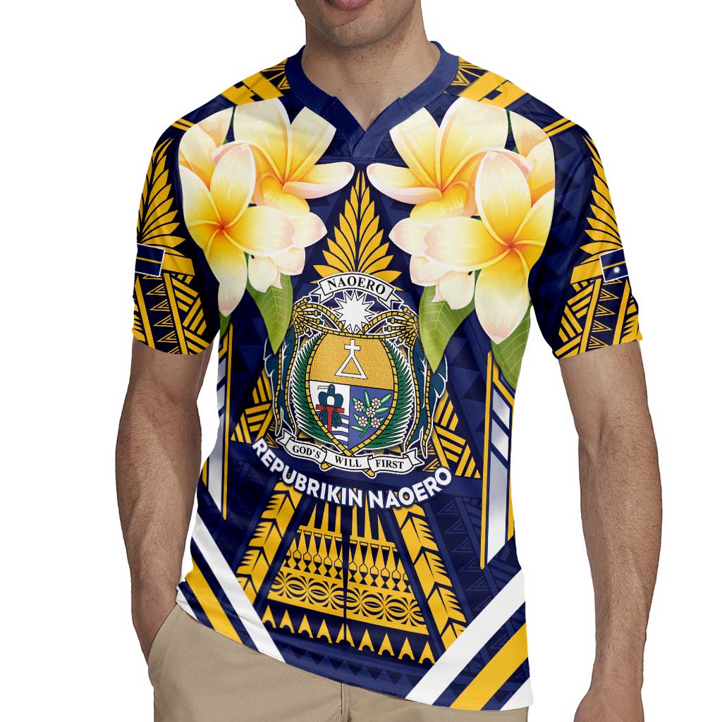 Personalised Nauru Independence Day Rugby Jersey Coat Of Arms With Plumeria - Polynesian Pride