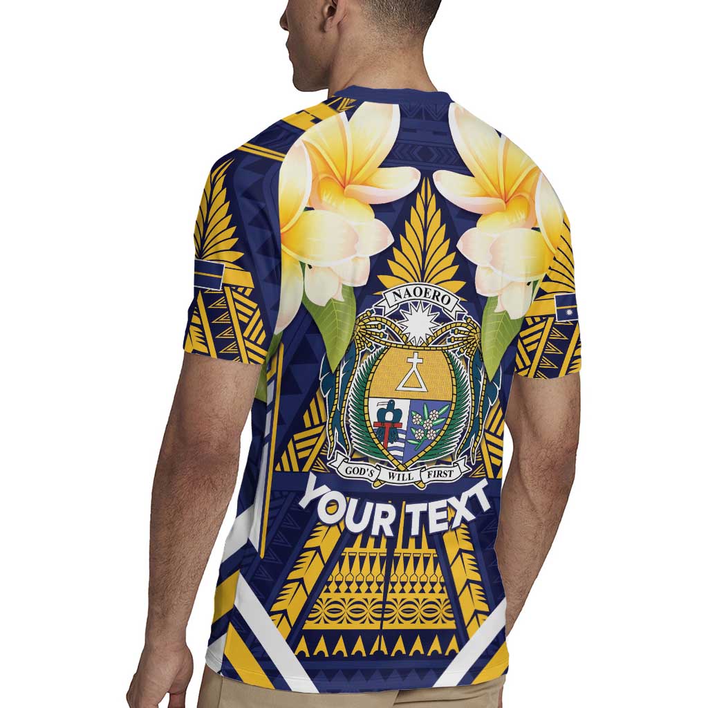 Personalised Nauru Independence Day Rugby Jersey Coat Of Arms With Plumeria - Polynesian Pride