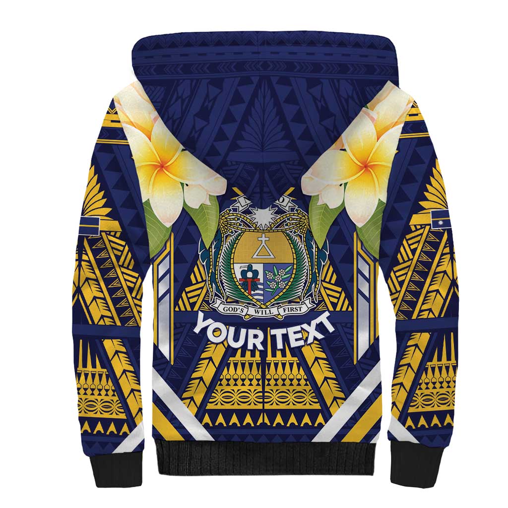 Personalised Nauru Independence Day Sherpa Hoodie Coat Of Arms With Plumeria - Polynesian Pride