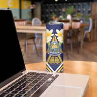 Personalised Nauru Independence Day Skinny Tumbler Coat Of Arms With Plumeria - Polynesian Pride