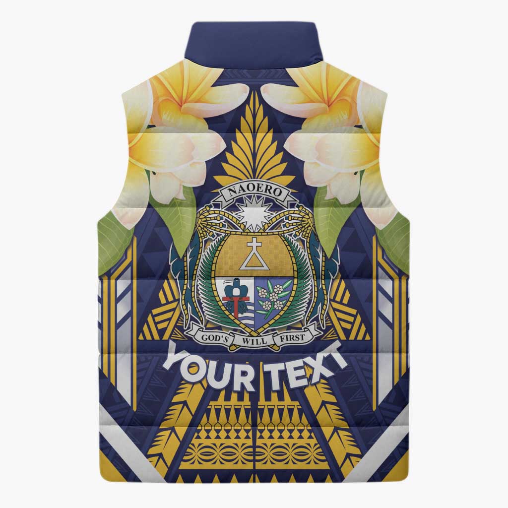Personalised Nauru Independence Day Sleeveless Puffer Jacket Coat Of Arms With Plumeria - Polynesian Pride