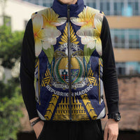 Personalised Nauru Independence Day Sleeveless Puffer Jacket Coat Of Arms With Plumeria - Polynesian Pride