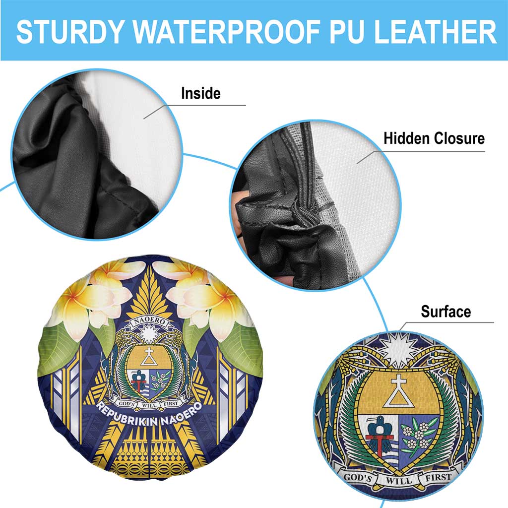 Nauru Independence Day Spare Tire Cover Coat Of Arms With Plumeria - Polynesian Pride