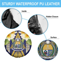 Nauru Independence Day Spare Tire Cover Coat Of Arms With Plumeria - Polynesian Pride