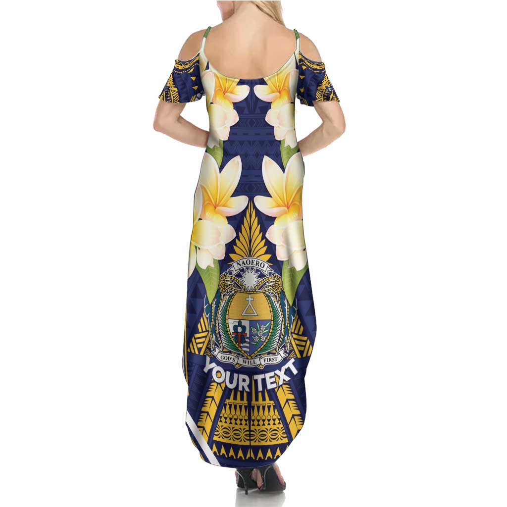Personalised Nauru Independence Day Summer Maxi Dress Coat Of Arms With Plumeria - Polynesian Pride