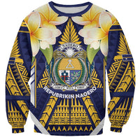 Personalised Nauru Independence Day Sweatshirt Coat Of Arms With Plumeria - Polynesian Pride