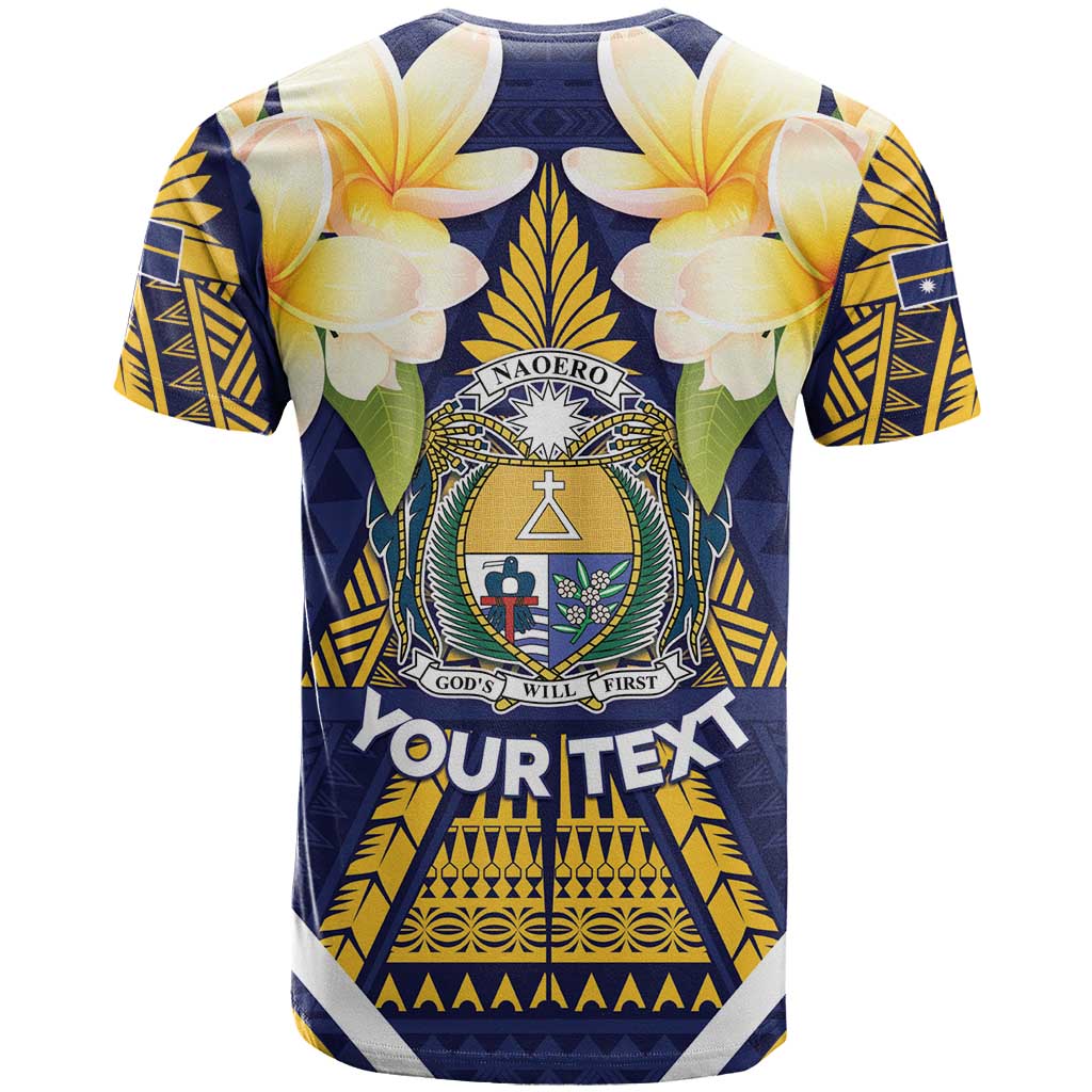 Personalised Nauru Independence Day T Shirt Coat Of Arms With Plumeria - Polynesian Pride