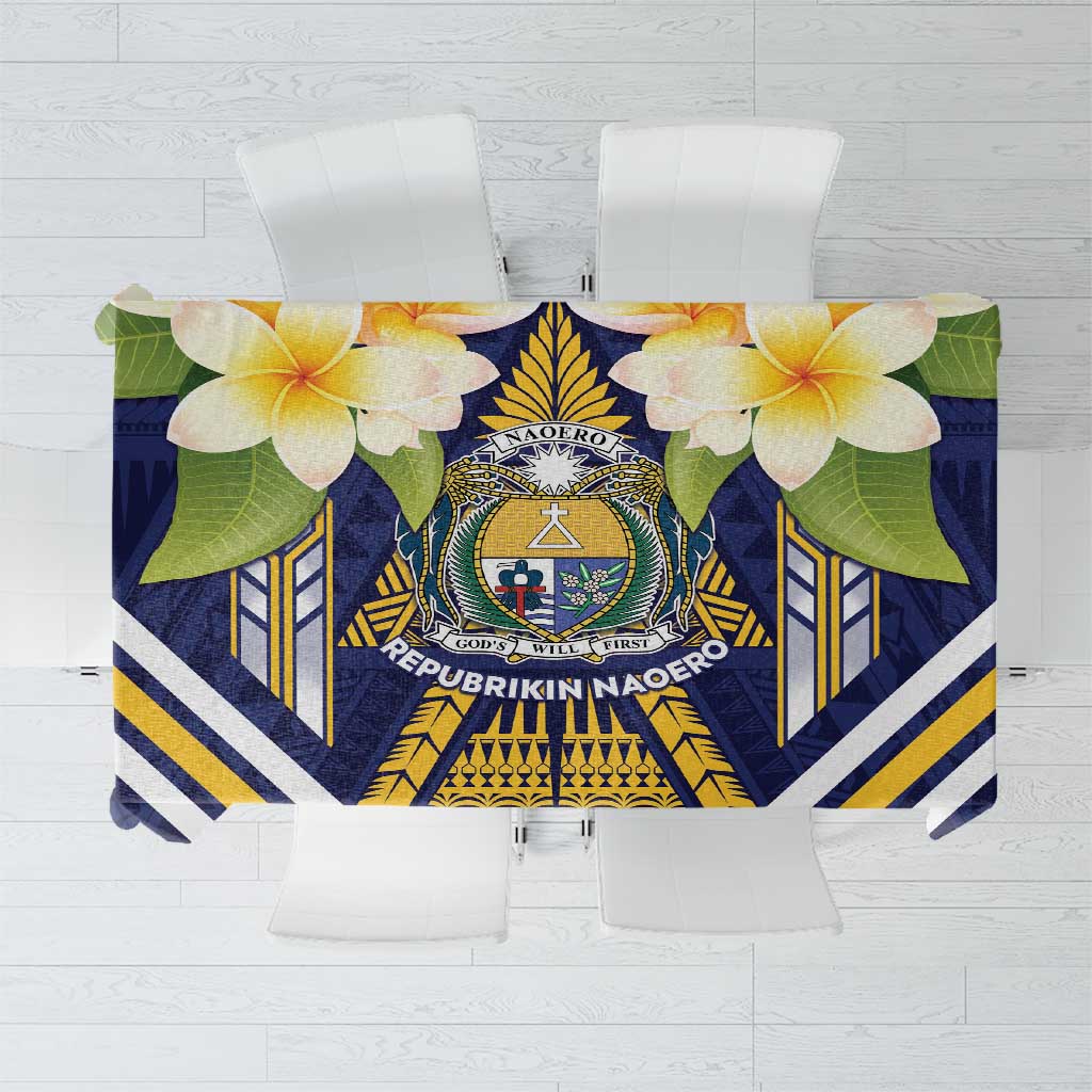 Nauru Independence Day Tablecloth Coat Of Arms With Plumeria - Polynesian Pride