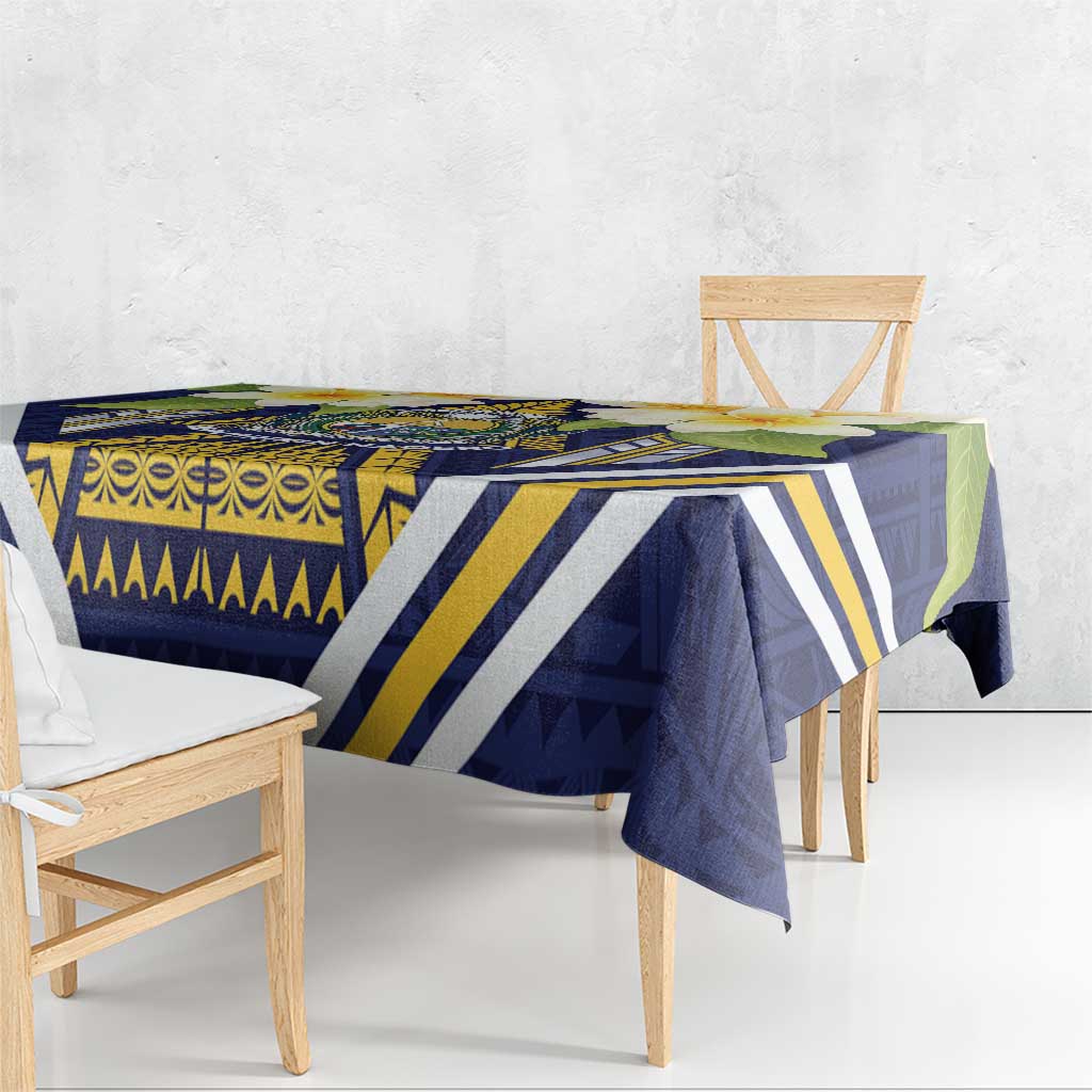 Nauru Independence Day Tablecloth Coat Of Arms With Plumeria - Polynesian Pride