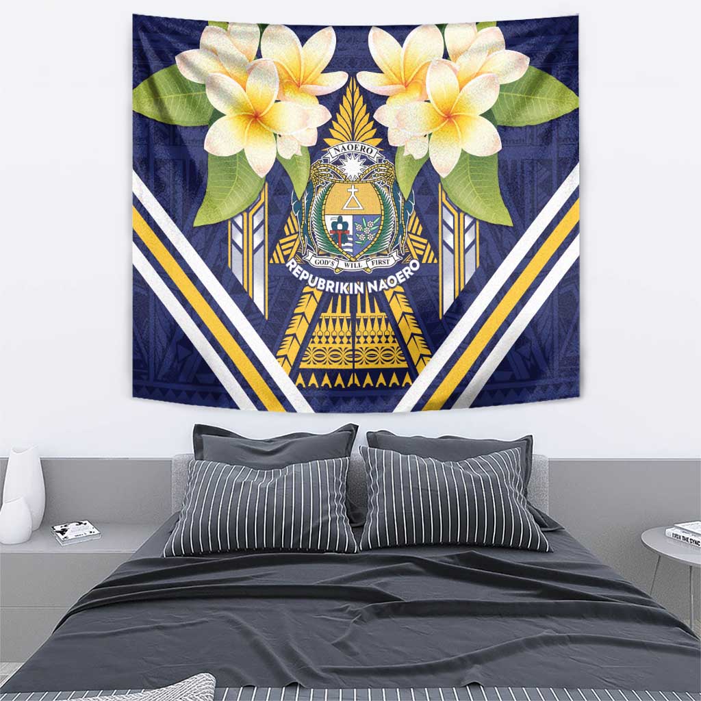 Nauru Independence Day Tapestry Coat Of Arms With Plumeria - Polynesian Pride
