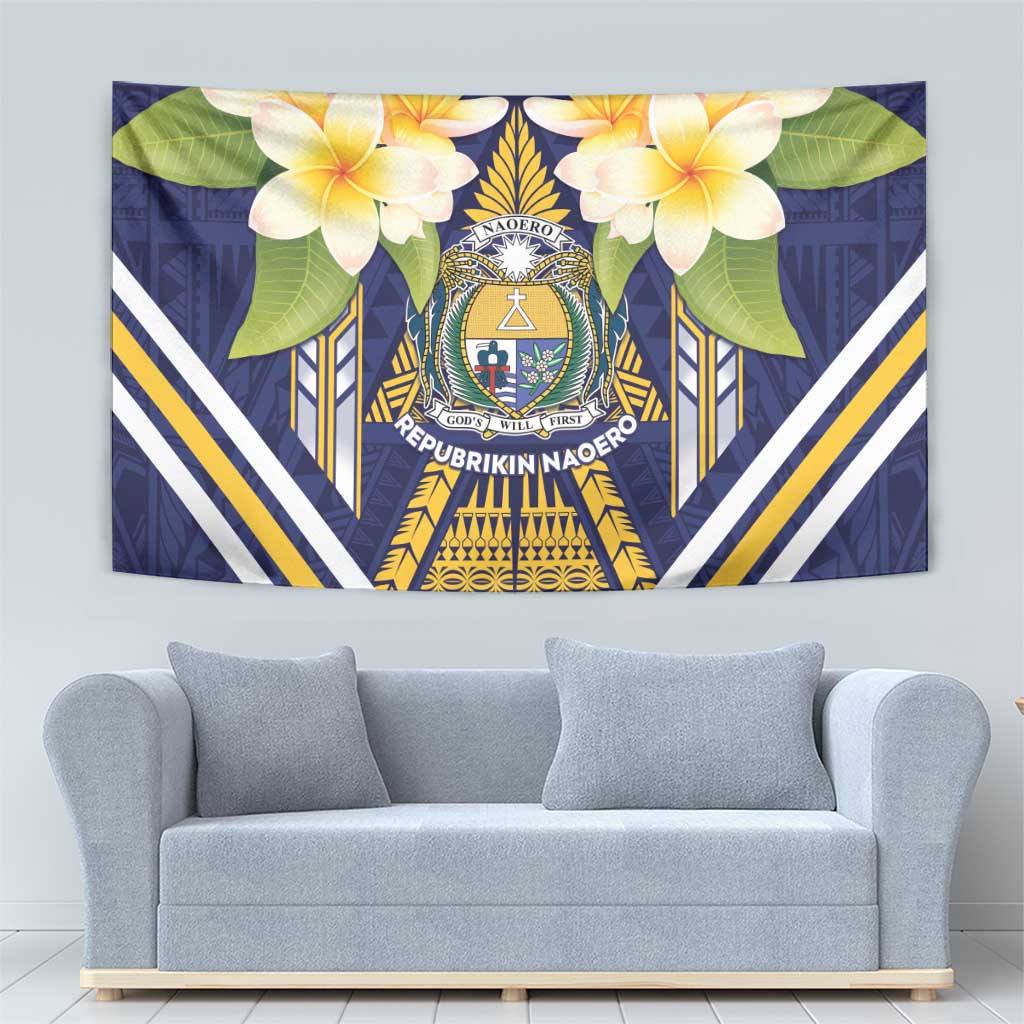 Nauru Independence Day Tapestry Coat Of Arms With Plumeria - Polynesian Pride