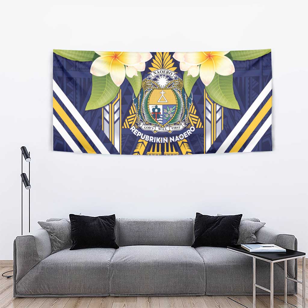 Nauru Independence Day Tapestry Coat Of Arms With Plumeria - Polynesian Pride