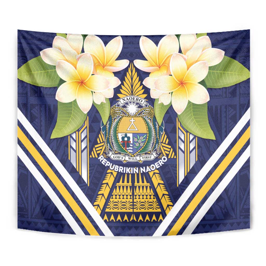 Nauru Independence Day Tapestry Coat Of Arms With Plumeria - Polynesian Pride