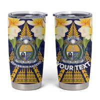 Personalised Nauru Independence Day Tumbler Cup Coat Of Arms With Plumeria - Polynesian Pride