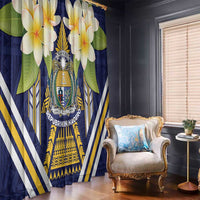 Nauru Independence Day Window Curtain Coat Of Arms With Plumeria - Polynesian Pride