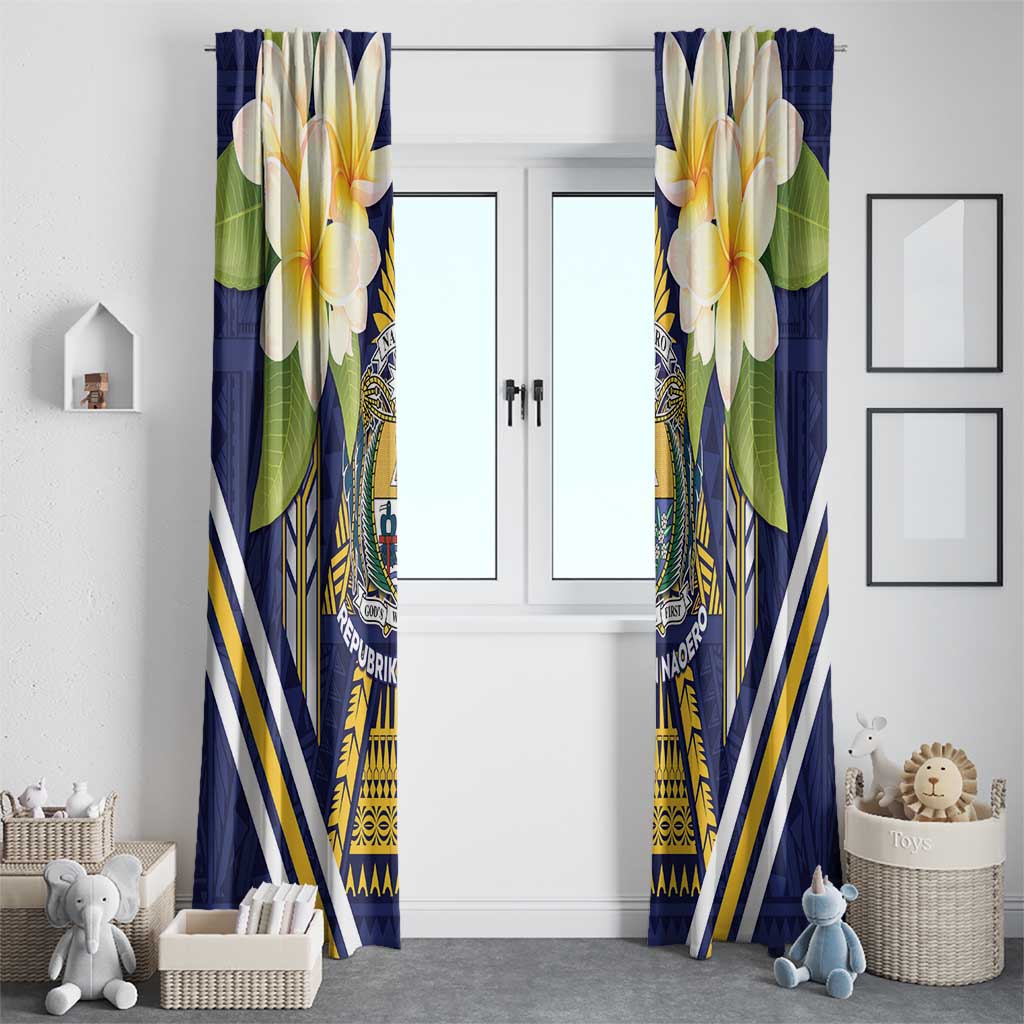 Nauru Independence Day Window Curtain Coat Of Arms With Plumeria - Polynesian Pride