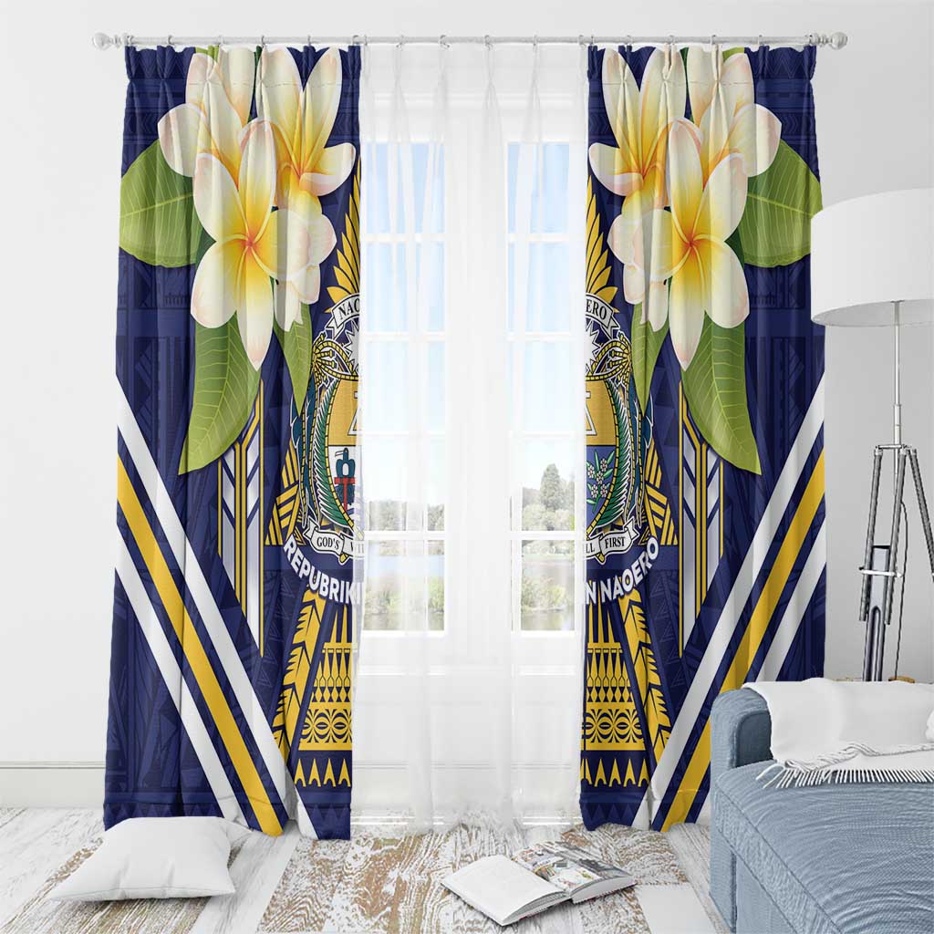 Nauru Independence Day Window Curtain Coat Of Arms With Plumeria - Polynesian Pride