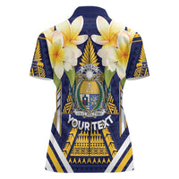 Personalised Nauru Independence Day Women Polo Shirt Coat Of Arms With Plumeria - Polynesian Pride