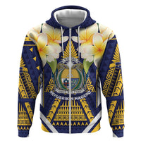 Personalised Nauru Independence Day Zip Hoodie Coat Of Arms With Plumeria - Polynesian Pride