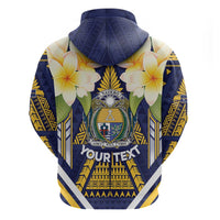Personalised Nauru Independence Day Zip Hoodie Coat Of Arms With Plumeria - Polynesian Pride