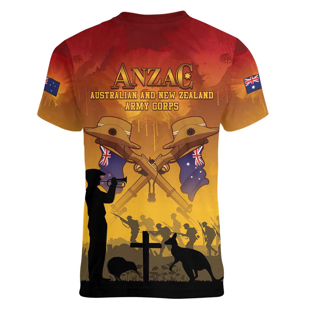 ANZAC Day Women V-Neck T-Shirt Australia And New Zealand Slouch Hats