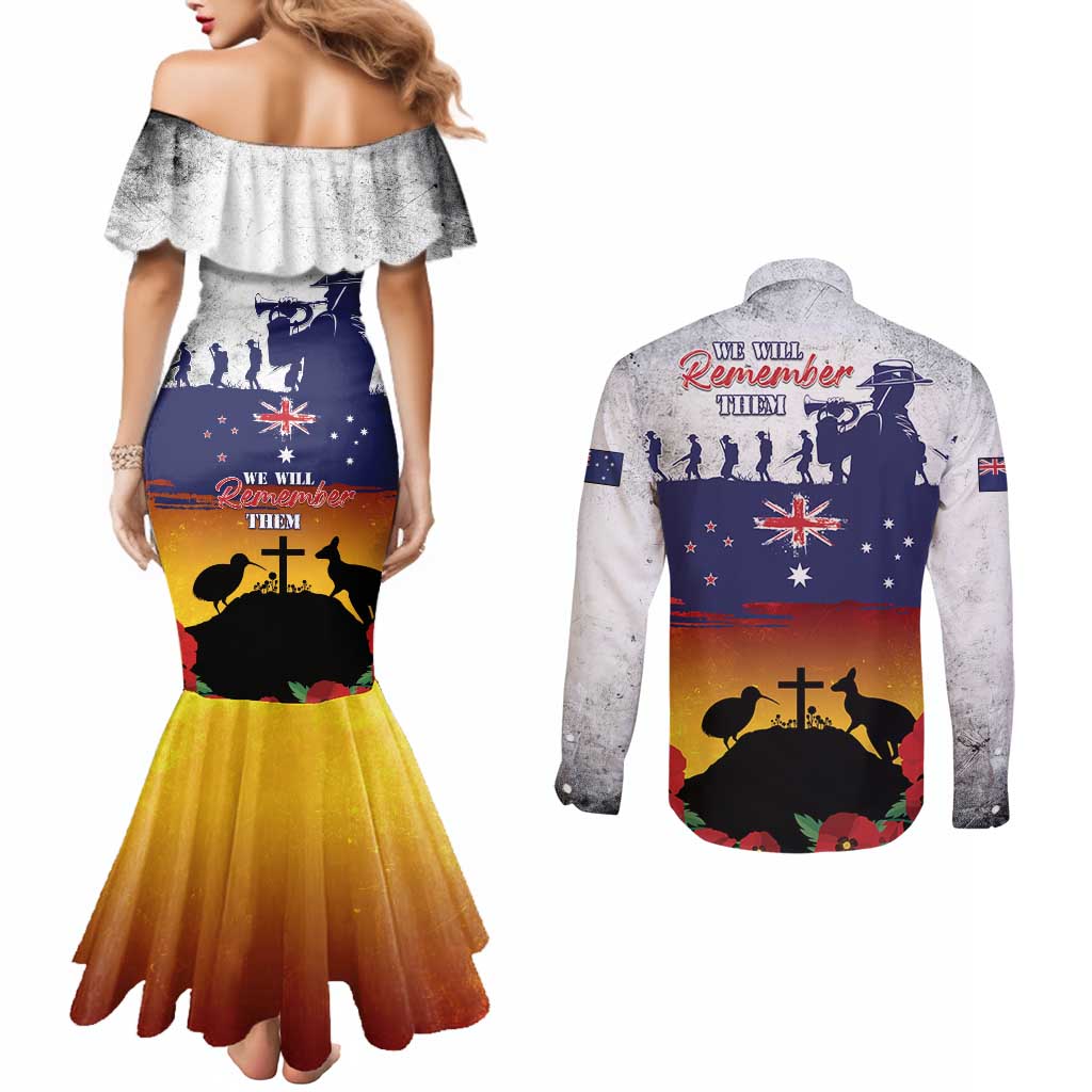 New Zealand And Australia ANZAC Last Post Couples Matching Mermaid Dress and Long Sleeve Button Shirt