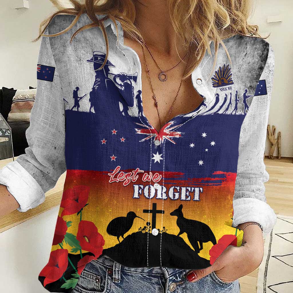 New Zealand And Australia ANZAC Last Post Women Casual Shirt LT05 Female Blue - Polynesian Pride