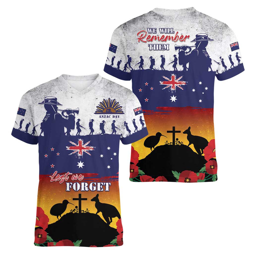 New Zealand And Australia ANZAC Last Post Women V-Neck T-Shirt