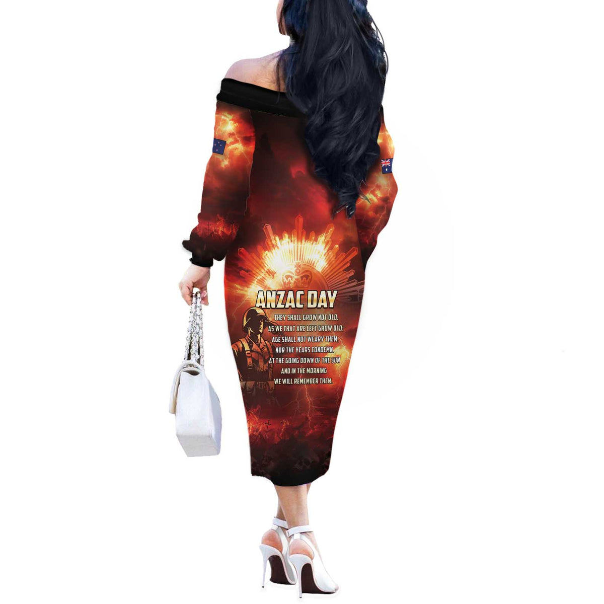 Honouring The ANZAC Spirit Off The Shoulder Long Sleeve Dress Gallipoli Lest We Forget