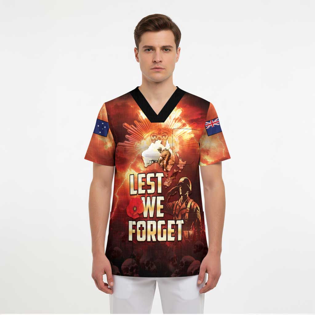 Honouring The ANZAC Spirit Scrub Top Gallipoli Lest We Forget - Polynesian Pride