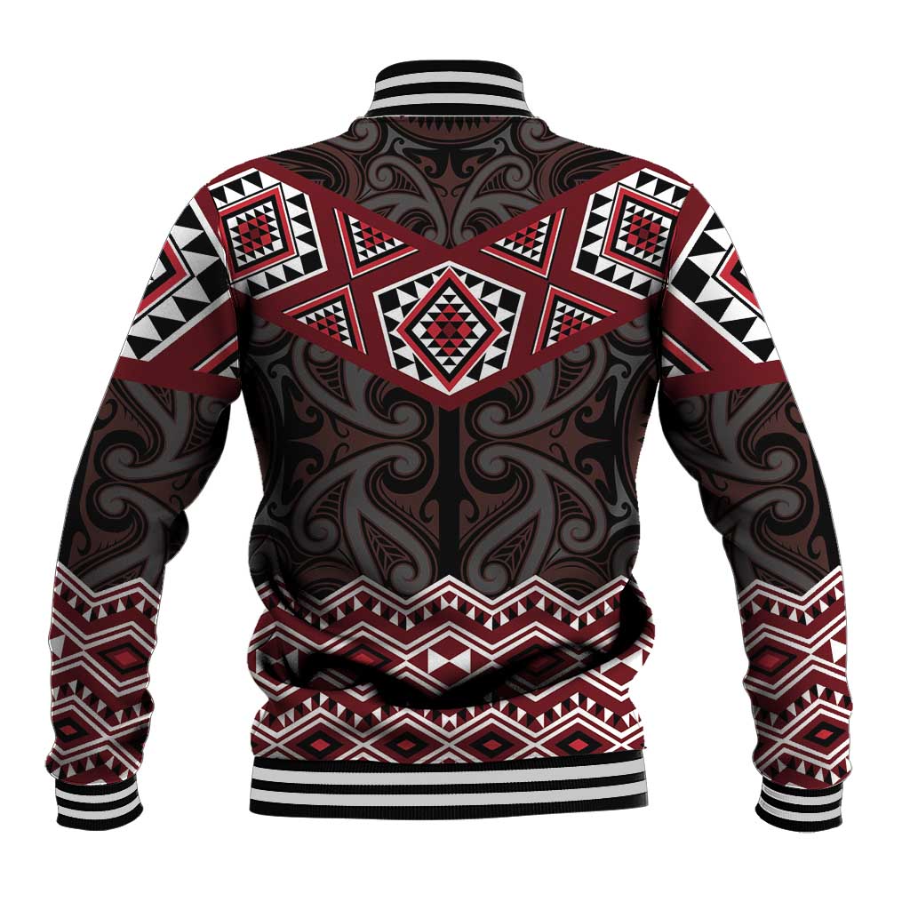 New Zealand Aotearoa Baseball Jacket Red Taniko Art Maori Pattern