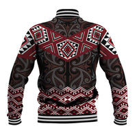 New Zealand Aotearoa Baseball Jacket Red Taniko Art Maori Pattern