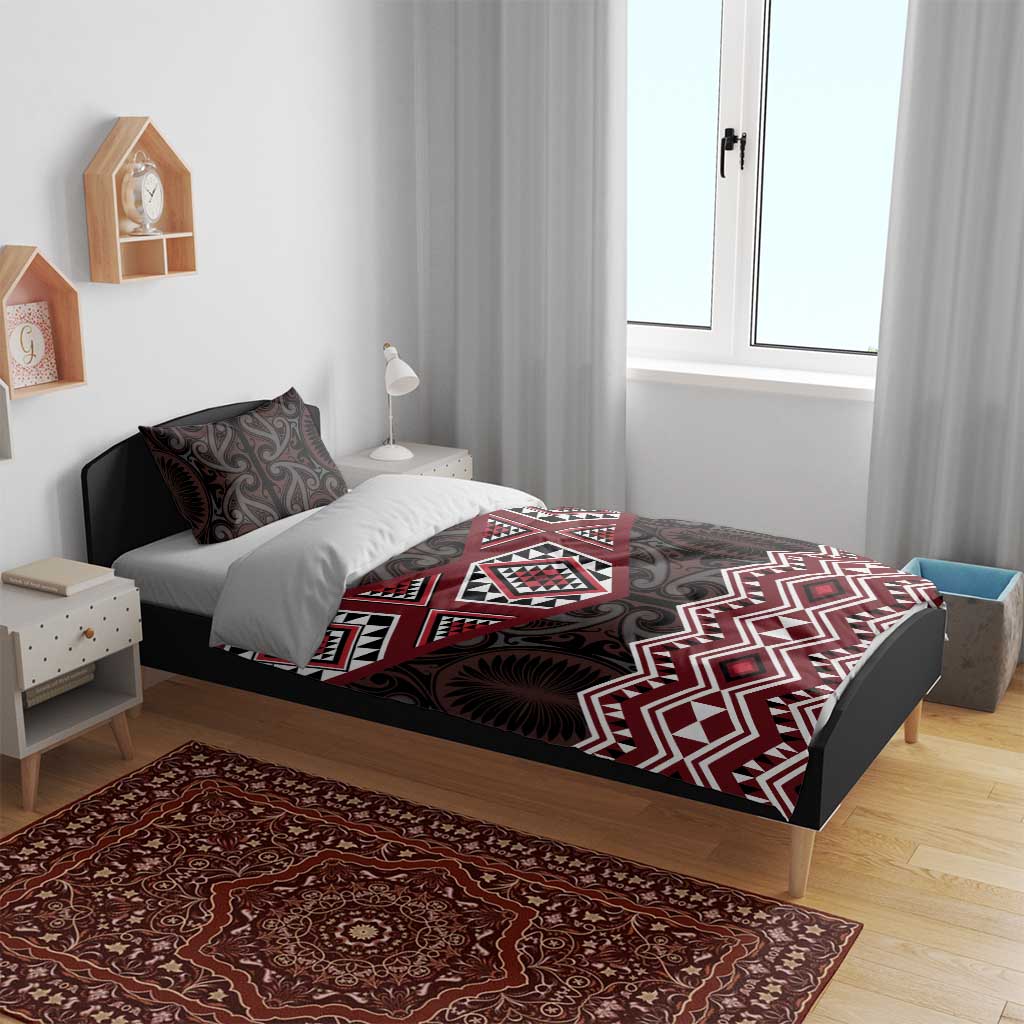 New Zealand Aotearoa Bedding Set Red Taniko Art Maori Pattern